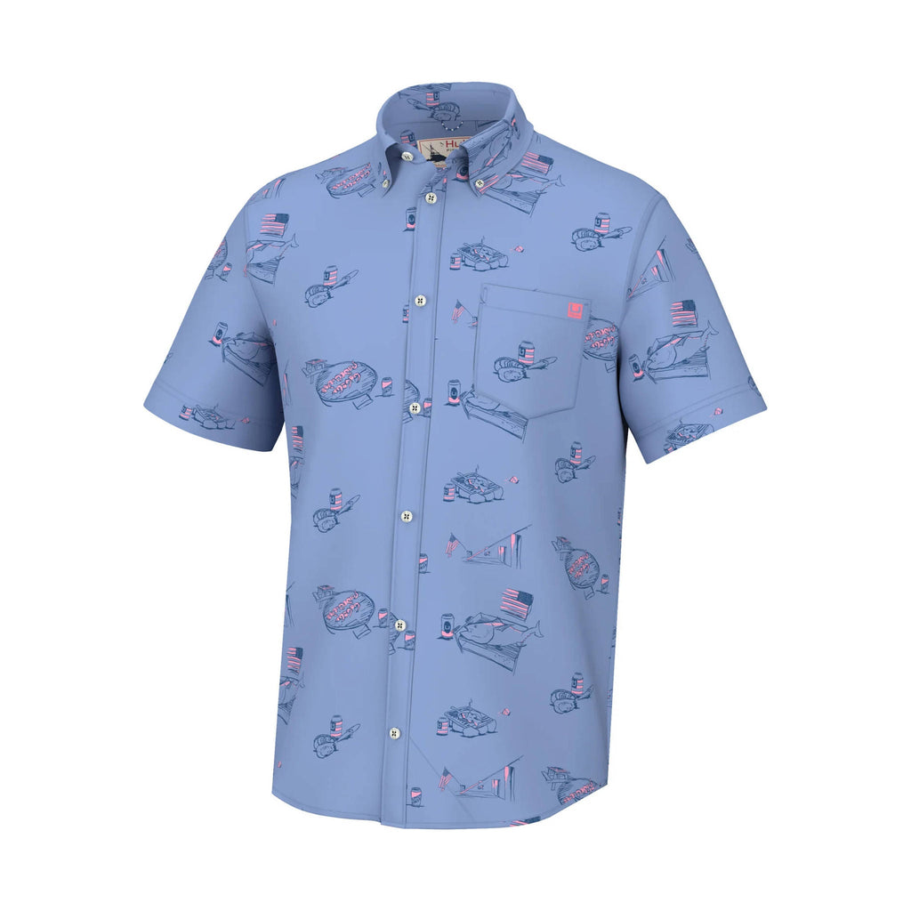 Huk Men's Kona Print Button Down Top - Americookin Quiet Harbor - Lenny's Shoe & Apparel