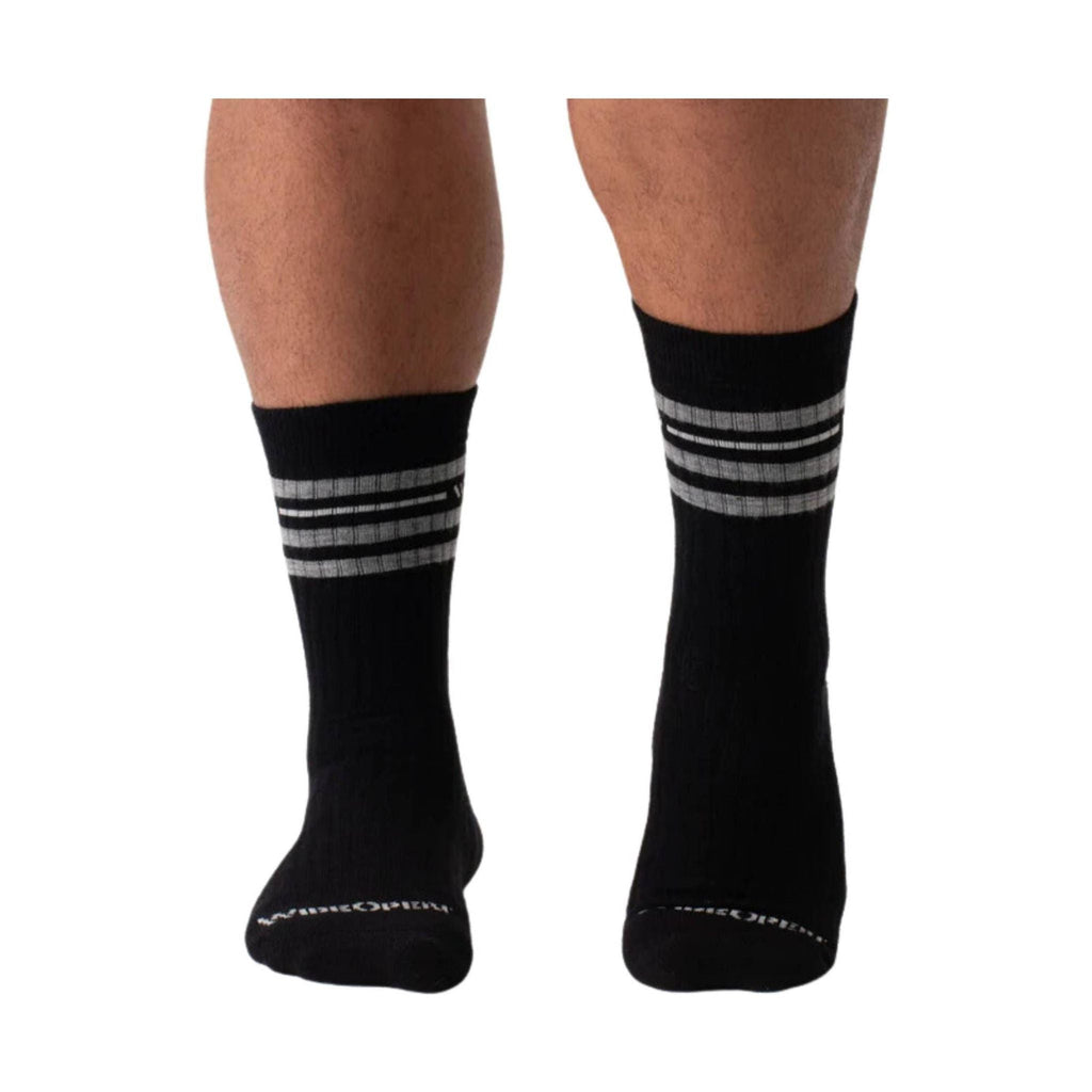 Wide Open Men's Vintage Stripe Cushioned Crew Socks - Black - Lenny's Shoe & Apparel