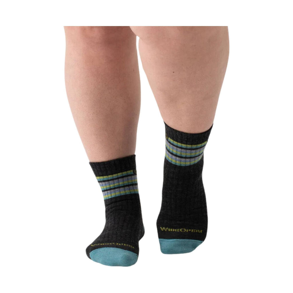 Wide Open Women's Multi Stripe Cushioned Micro Crew Socks - Charcoal - Lenny's Shoe & Apparel