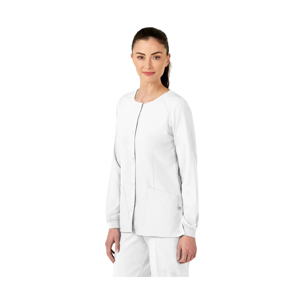 WonderWink Women's Crew Neck Warm Up Scrub Jacket - White - Lenny's Shoe & Apparel