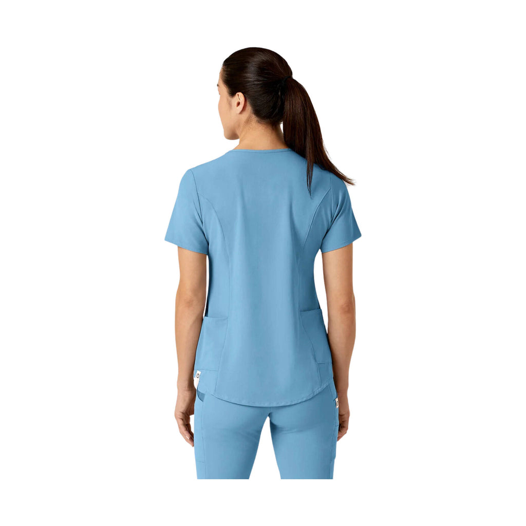 WonderWink Women's Renew Zip Accent Scrub Top - Bay Blue - Lenny's Shoe & Apparel