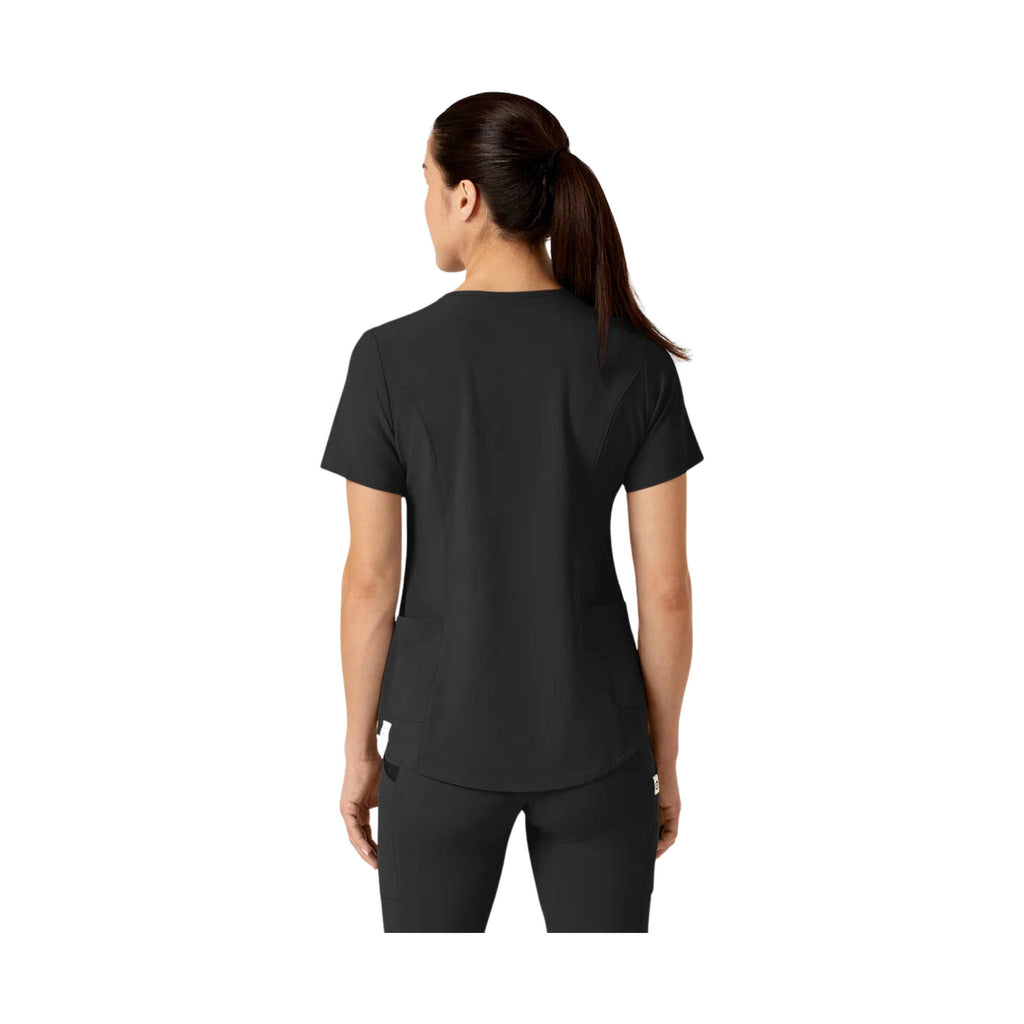 WonderWink Women's Renew Zip Accent Scrub Top - Black - Lenny's Shoe & Apparel