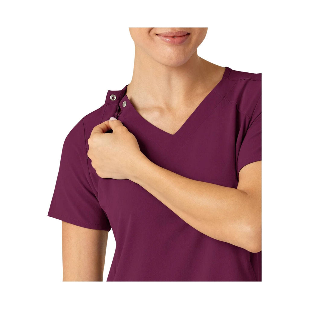 WonderWink Women's Renew Zip Accent Scrub Top - Wine - Lenny's Shoe & Apparel