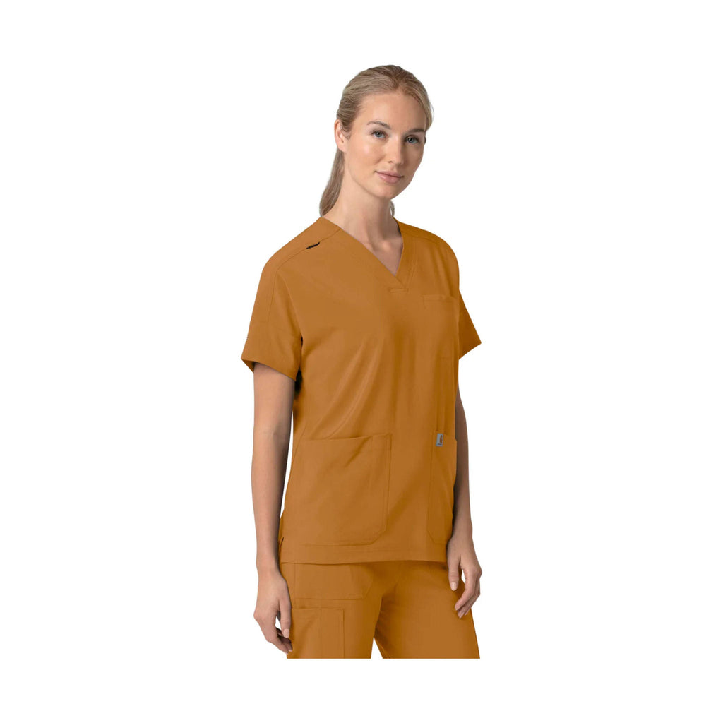 Carhartt Women's Force Cross Flex Oversized V Neck Scrub Top - Fox Brown - Lenny's Shoe & Apparel