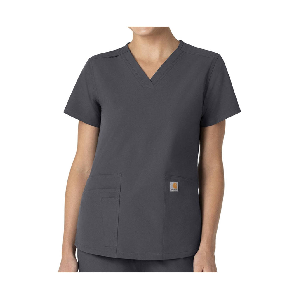 Carhartt Women's Force V Neck 5 Pocket Scrub Top - Pewter - Lenny's Shoe & Apparel