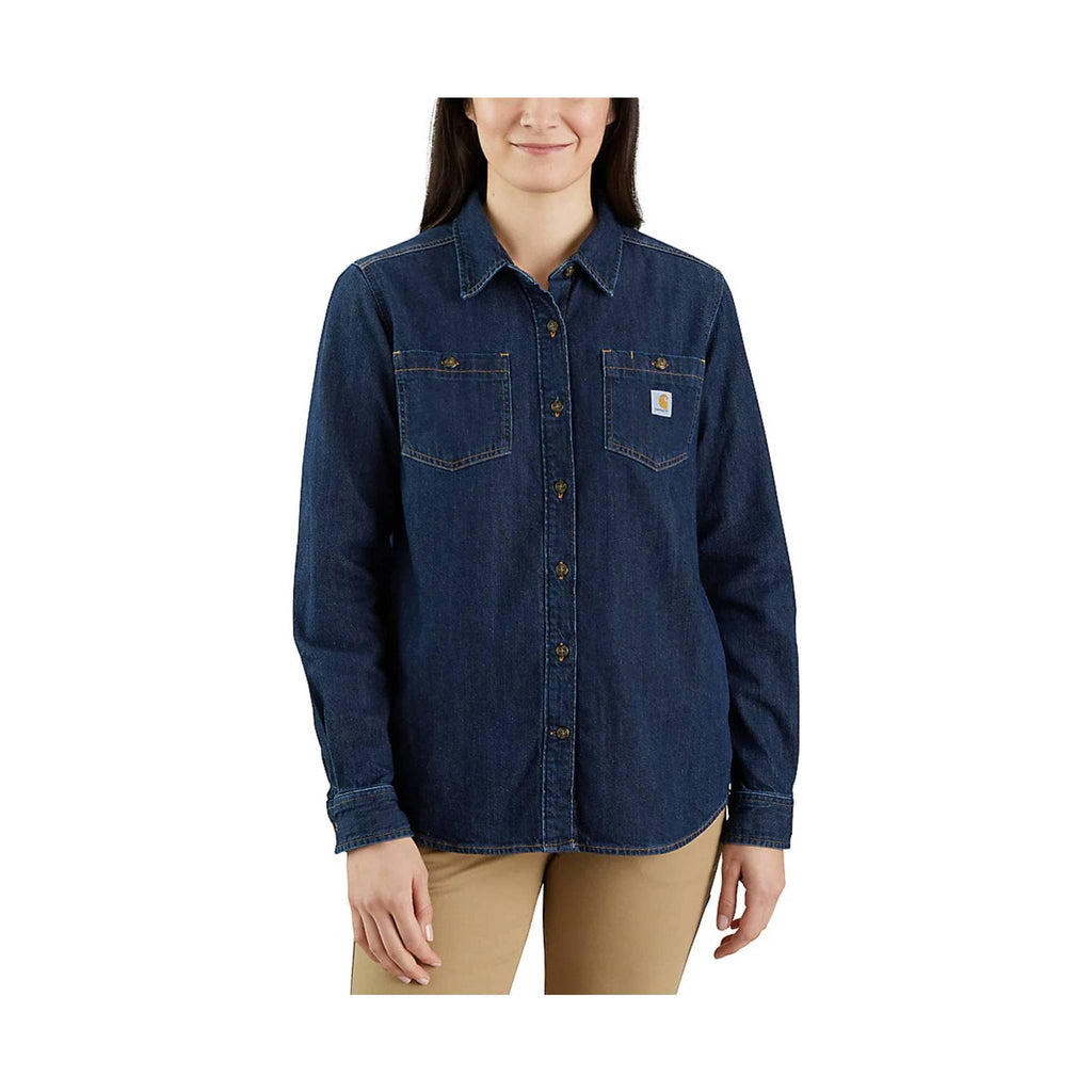 Carhartt Women's Relaxed Fit Midweight Denim Long Sleeve Over Shirt - Voyageur - Lenny's Shoe & Apparel