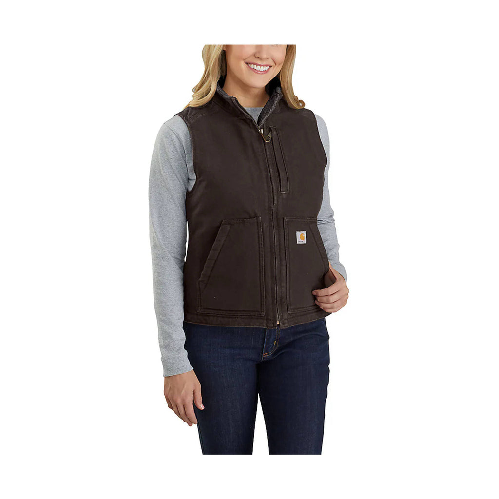 Carhartt Women's Sherpa Lined Vest Relaxed Fit -Dark Brown - Lenny's Shoe & Apparel