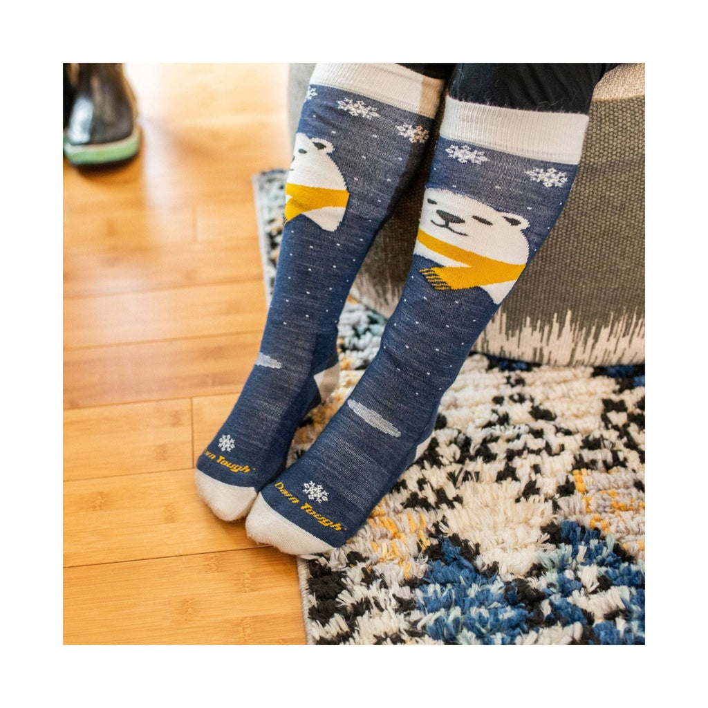 Darn Tough Vermont Kids' Polar Bear Over The Calf Midweight Ski and Snowboard Sock - Blue - Lenny's Shoe & Apparel