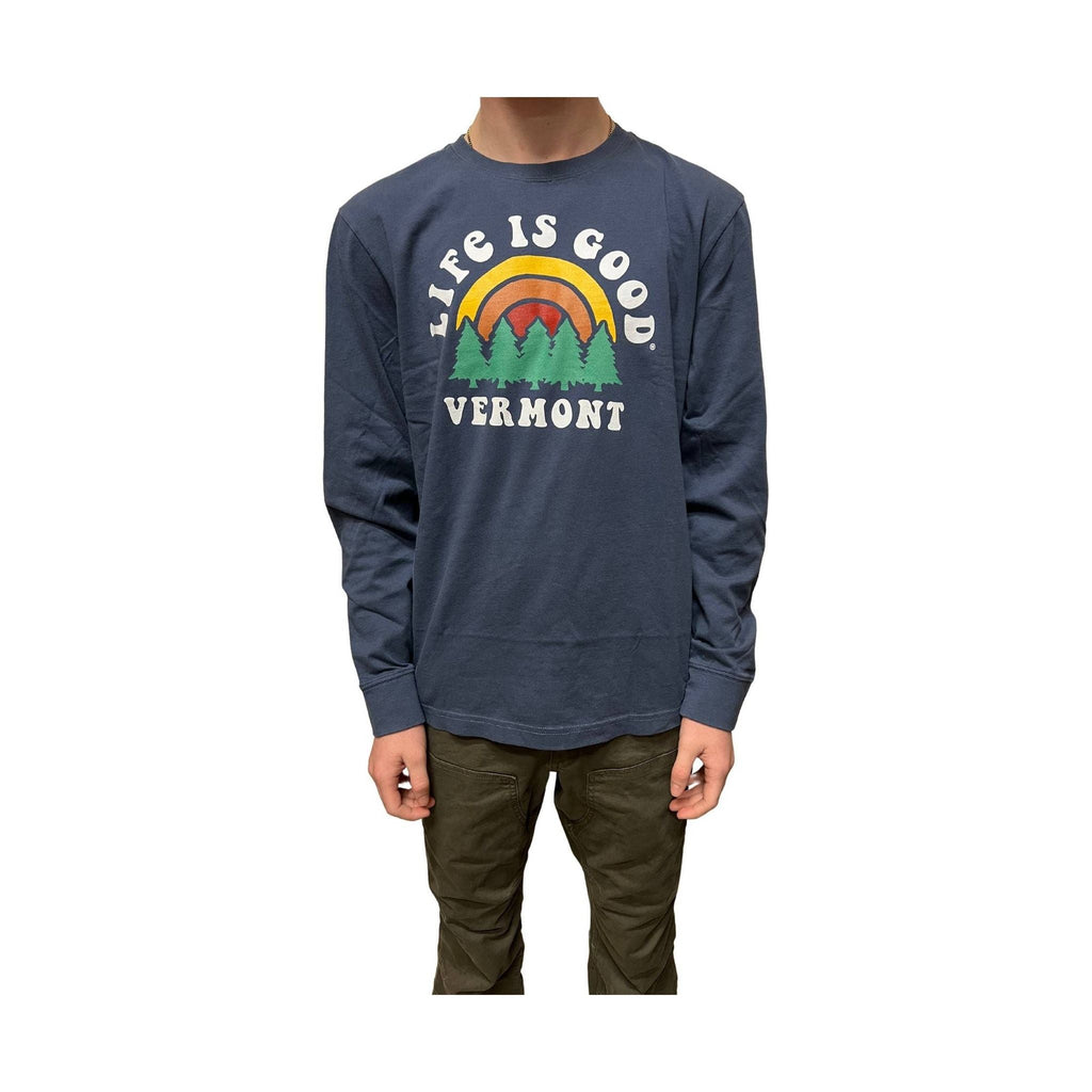 Life Is Good Men's Vermont Exclusive Long Sleeve Rainbow Pines - Dark Blue - Lenny's Shoe & Apparel