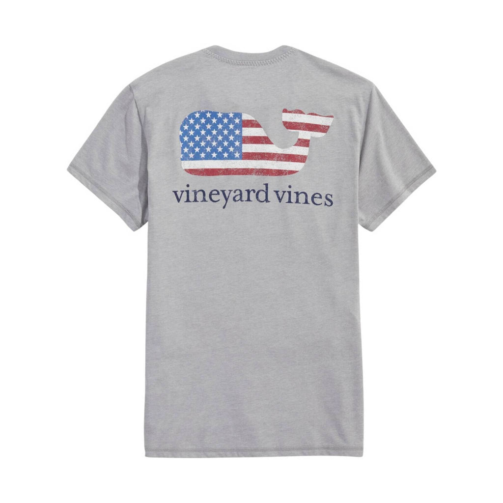 Vineyard Vines Men's American Flag Whale Short-Sleeve Dunes Tee - Grey Heather - Lenny's Shoe & Apparel